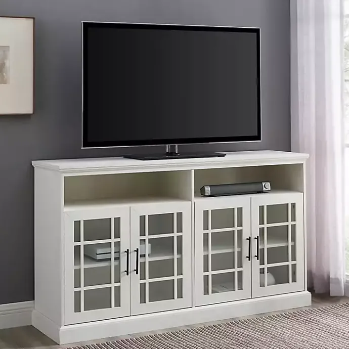 Clearance Kirklands Home Brushed Window Pane TV Stand White