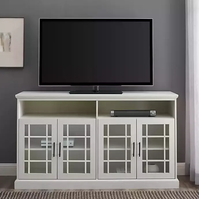 Clearance Kirklands Home Brushed Window Pane TV Stand White