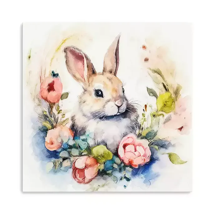 Hot Kirklands Home Bunny Nestled in Flowers Canvas Art Print