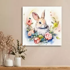 Hot Kirklands Home Bunny Nestled in Flowers Canvas Art Print