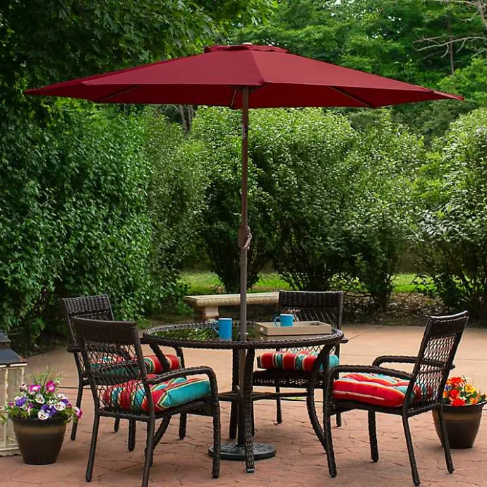 New Kirklands Home Burgundy Tilt Hand Crank Outdoor Umbrella