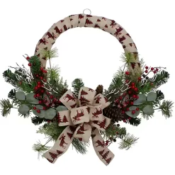 New Kirklands Home Burlap Buffalo Check Foliage Wreath
