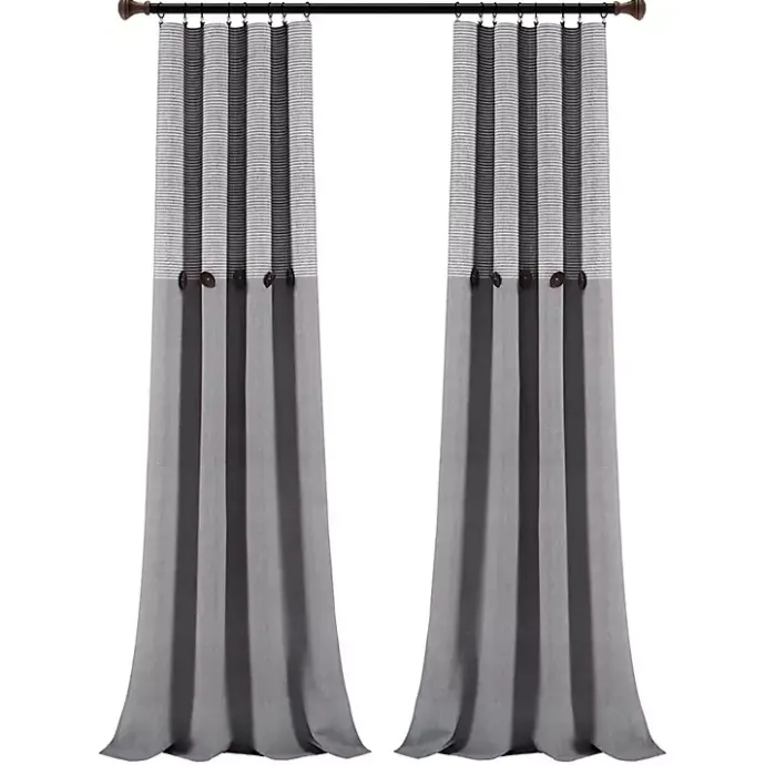 Clearance Kirklands Home Buttons and Stripes Curtain Panel Set, 84 in. Gray
