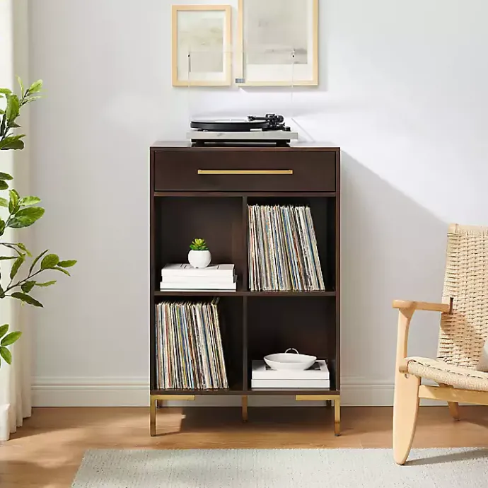 Discount Kirklands Home Cadence Gold Record Storage Bookcase