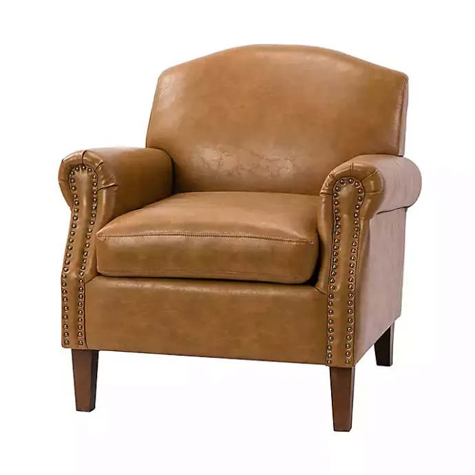 Kirklands Home Camel Faux Leather Nailhead Taylor Armchair Tan