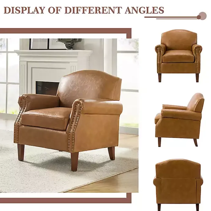 Kirklands Home Camel Faux Leather Nailhead Taylor Armchair Tan