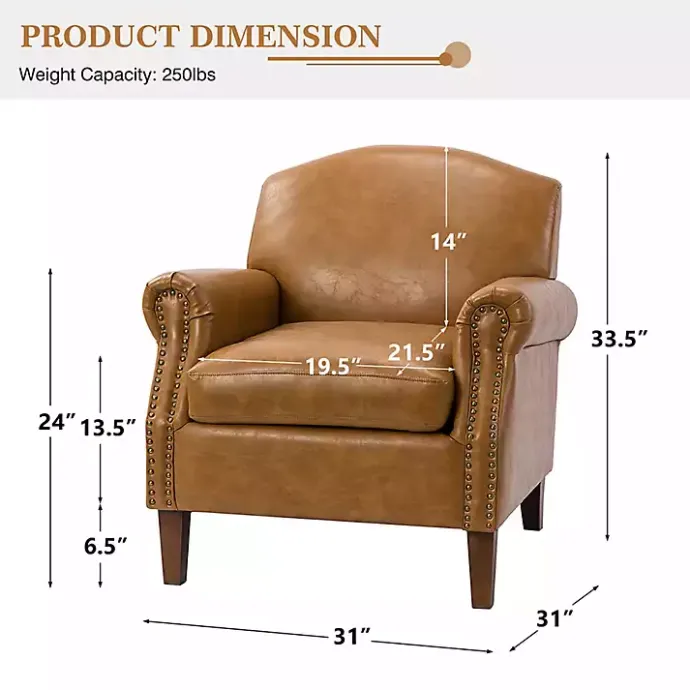Kirklands Home Camel Faux Leather Nailhead Taylor Armchair Tan