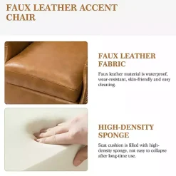 Kirklands Home Camel Faux Leather Nailhead Taylor Armchair Tan