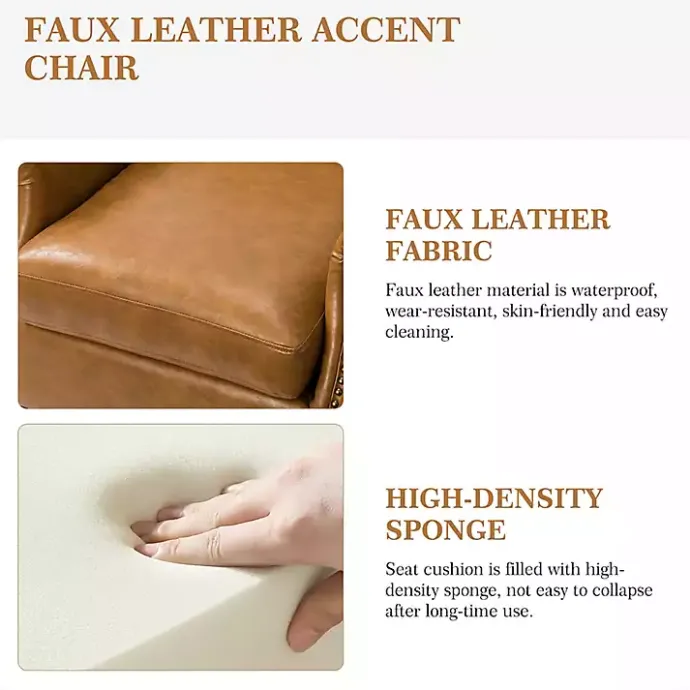 Kirklands Home Camel Faux Leather Nailhead Taylor Armchair Tan