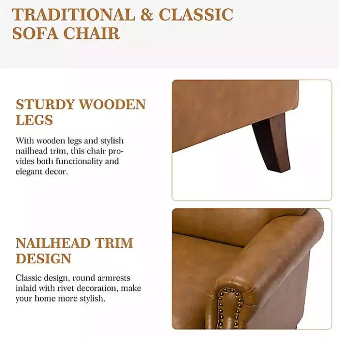 Kirklands Home Camel Faux Leather Nailhead Taylor Armchair Tan