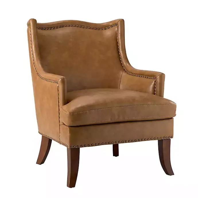 New Kirklands Home Camel Faux Leather Ophelia Accent Chair Tan