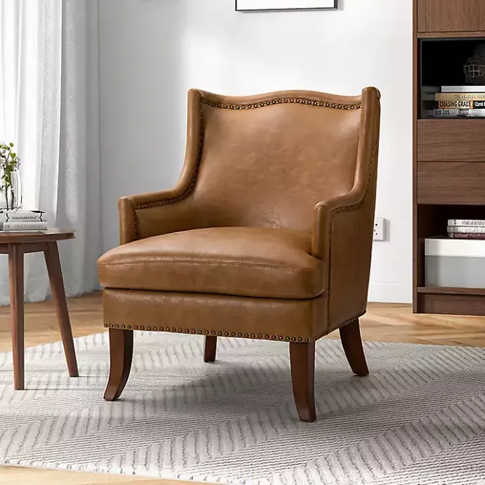 New Kirklands Home Camel Faux Leather Ophelia Accent Chair Tan