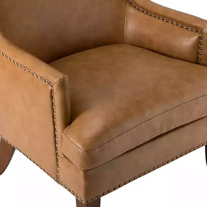 New Kirklands Home Camel Faux Leather Ophelia Accent Chair Tan