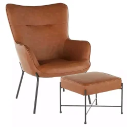 Sale Kirklands Home Camel Faux Leather 2-pc. Chair and Ottoman Set Brown