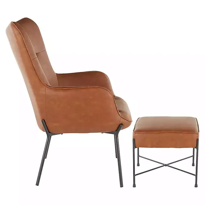 Sale Kirklands Home Camel Faux Leather 2-pc. Chair and Ottoman Set Brown