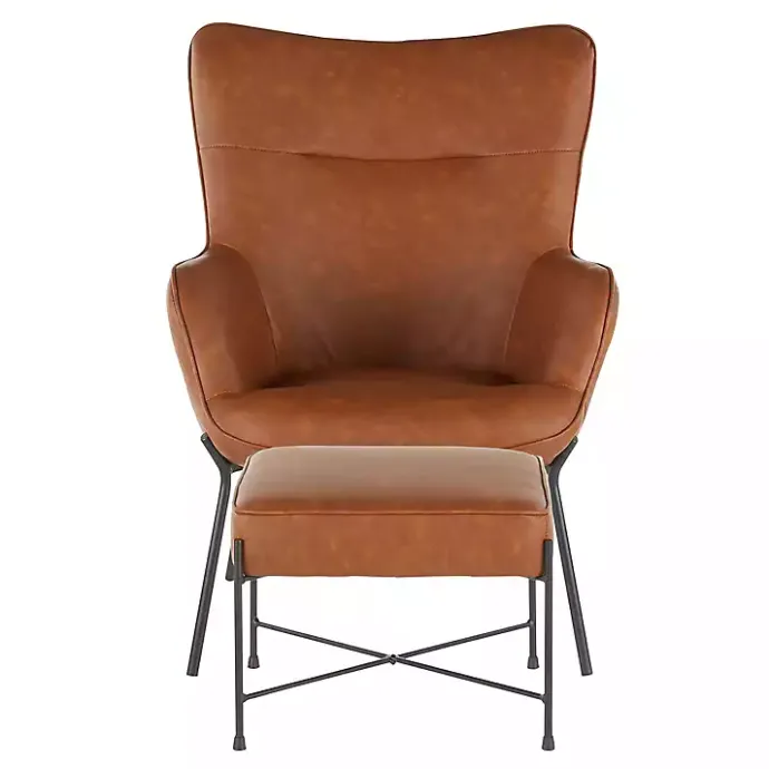 Sale Kirklands Home Camel Faux Leather 2-pc. Chair and Ottoman Set Brown