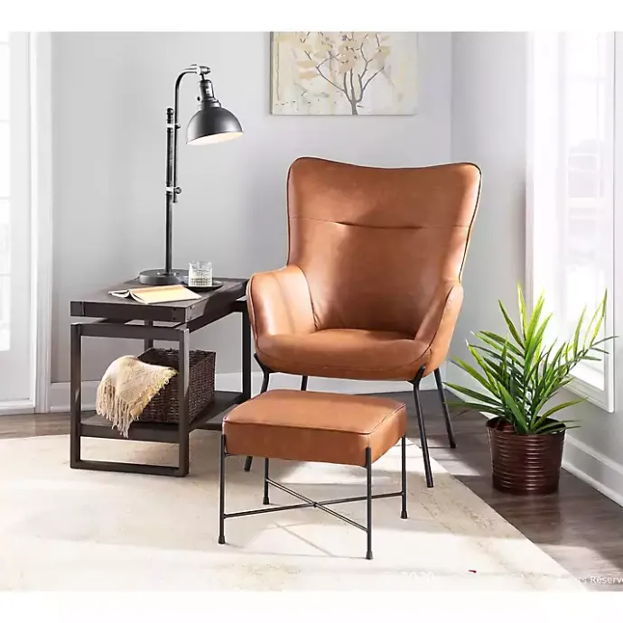 Sale Kirklands Home Camel Faux Leather 2-pc. Chair and Ottoman Set Brown