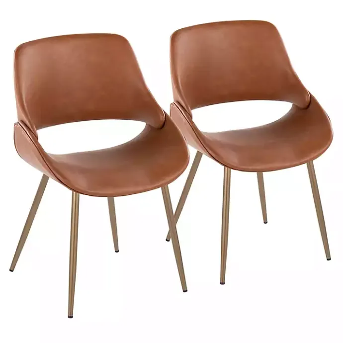 New Kirklands Home Camel Faux Leather Scooped Accent Chairs, Set of 2 Brown