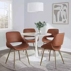 New Kirklands Home Camel Faux Leather Scooped Accent Chairs, Set of 2 Brown