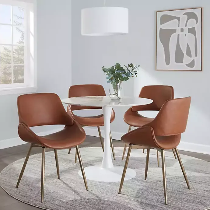 New Kirklands Home Camel Faux Leather Scooped Accent Chairs, Set of 2 Brown