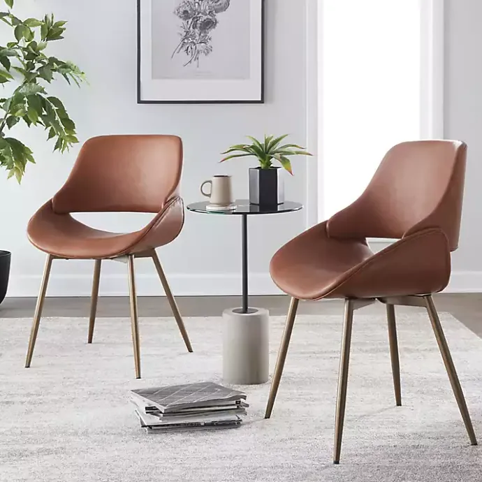 New Kirklands Home Camel Faux Leather Scooped Accent Chairs, Set of 2 Brown