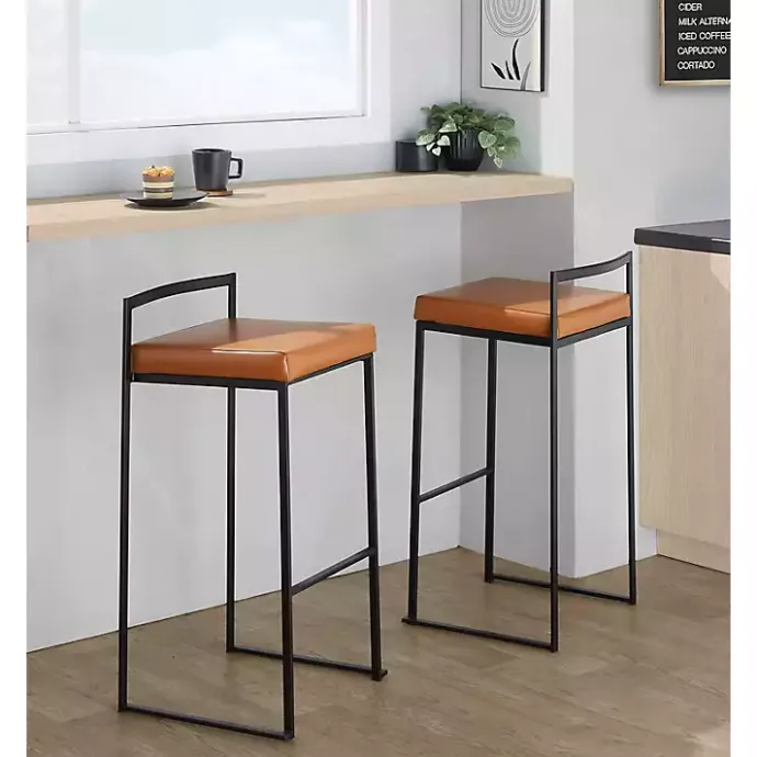 Best Kirklands Home Camel Faux Leather Stackable Bar Stools, Set of 2 Tan