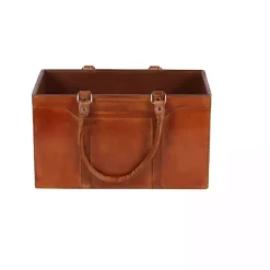 Kirklands Home Camel Rustic Leather Magazine Rack Basket Brown