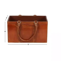 Kirklands Home Camel Rustic Leather Magazine Rack Basket Brown