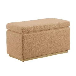 New Kirklands Home Camel Sherpa & Pine Recgle Storage Ottoman Tan