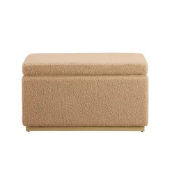 New Kirklands Home Camel Sherpa & Pine Recgle Storage Ottoman Tan