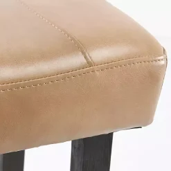 New Kirklands Home Camel Wood and Leather Backless Stool Tan