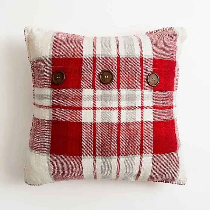 Online Kirklands Home Candy Cane Plaid Button Pillow