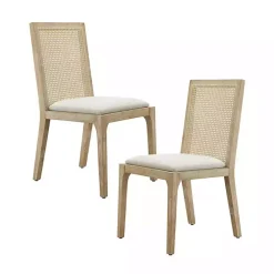 Best Kirklands Home Cane Back Upholstered Wood Dining Chairs, Set of 2 Tan