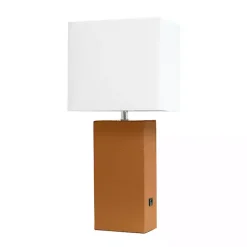 Clearance Kirklands Home Caramel Faux Leather Charging Table Lamp Tan