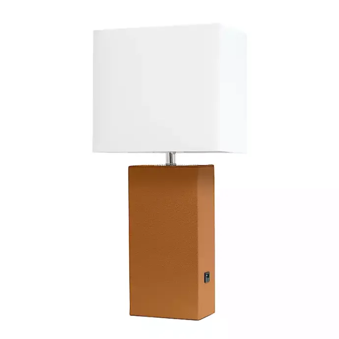 Clearance Kirklands Home Caramel Faux Leather Charging Table Lamp Tan