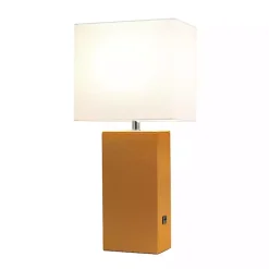 Clearance Kirklands Home Caramel Faux Leather Charging Table Lamp Tan