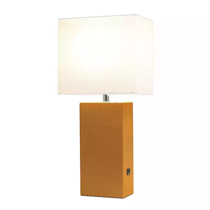 Clearance Kirklands Home Caramel Faux Leather Charging Table Lamp Tan