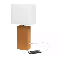 Clearance Kirklands Home Caramel Faux Leather Charging Table Lamp Tan