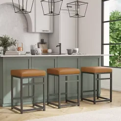 Sale Kirklands Home Caramel Faux Leather Upholstered Counter Stool Tan