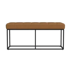 Sale Kirklands Home Caramel Faux Leather Upholstered Metal Frame Bench Tan