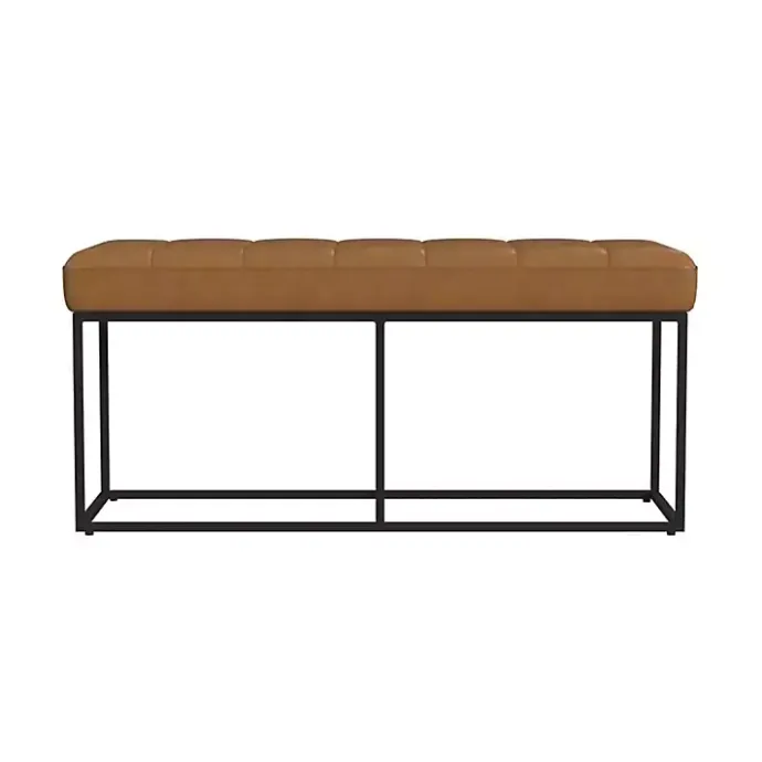 Sale Kirklands Home Caramel Faux Leather Upholstered Metal Frame Bench Tan