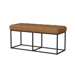 Sale Kirklands Home Caramel Faux Leather Upholstered Metal Frame Bench Tan