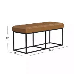 Sale Kirklands Home Caramel Faux Leather Upholstered Metal Frame Bench Tan