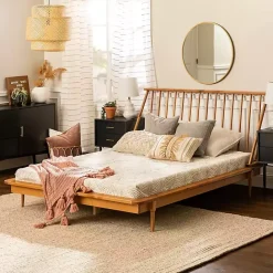 New Kirklands Home Caramel Mid-Century Modern Queen Bed Frame Brown