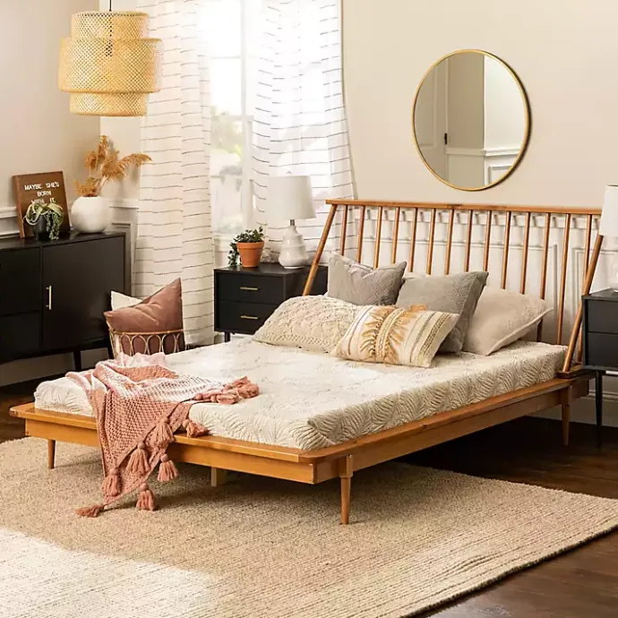 New Kirklands Home Caramel Mid-Century Modern Queen Bed Frame Brown