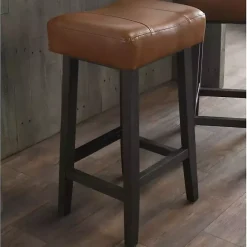 Best Kirklands Home Caramel Wood and Faux Leather Backless Stool Brown