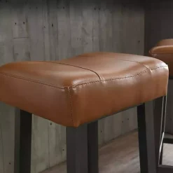 Best Kirklands Home Caramel Wood and Faux Leather Backless Stool Brown