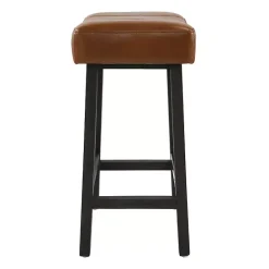 Best Kirklands Home Caramel Wood and Faux Leather Backless Stool Brown