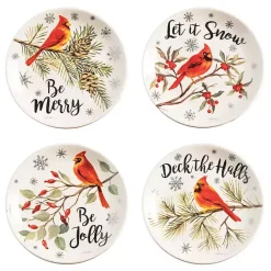 New Kirklands Home Cardinal Christmas Ceramic Plates, Set of 4