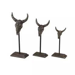 Outlet Kirklands Home Carved Iron Bullhead Statues, Set of 3 Gray